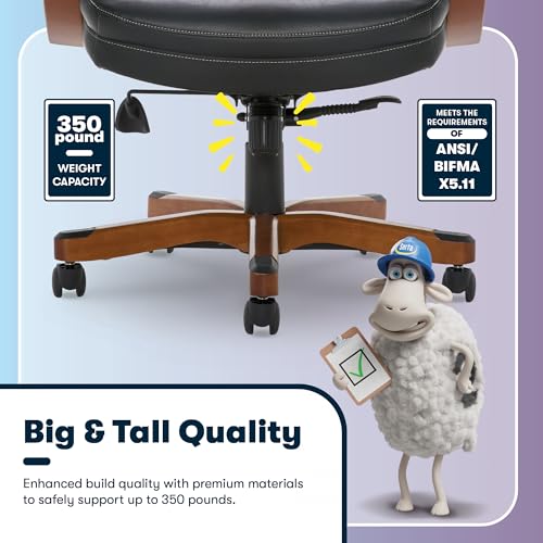 Serta Conway Big and Tall Executive Office Chair - Ergonomic Lumbar Support, Bonded Leather, Padded Armrests, High Back Computer Desk Chair, Black