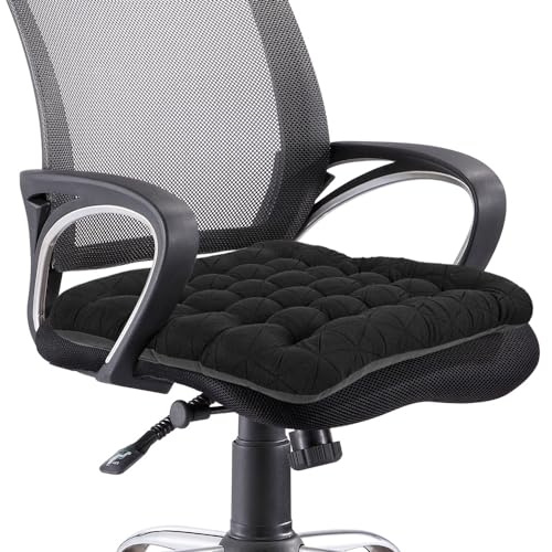 BUYUE Good Support Office Chair Cushion, Luxury Jacquard with Anti-Skid Silicone Seat Cushion Padded for Computer Desk Kitchen Chair (1 Count, Black)