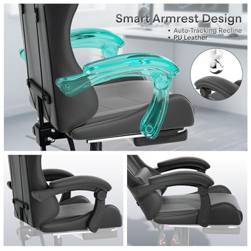 Athena Collection Ergonomic Gaming Chair with Footrest & Headrest Lumbar Support, Height Adjustable Swivel Office Chair Reclining Game Chair High Back Computer Chair for Adults, Carbon Fiber Black