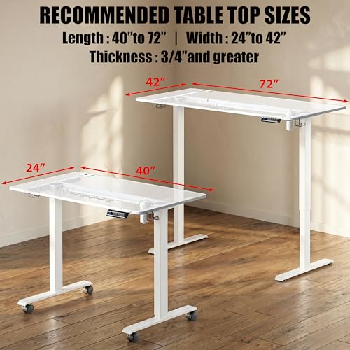 SHW Premium Electric Standing Desk Frame – Height Adjustable Motorized Base for 40" to 72" Table Tops, Smooth Lift Sit-Stand Frame for Home or Office, White