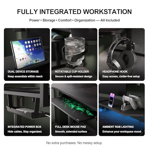 JWX Dual Motor Standing Gaming Desk with Aluminum Alloy Led Lights, 72'' Wing Shaped Large Gaming Studio Music Desk with Slot Design Shelves, for Streamer, Social Media Influencer & Music Recording