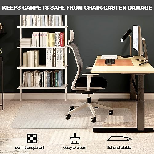 Chair Mat for Carpet- Low Pile (1/4" Thick) Carpet Protector for Office Gaming Computer Desk Chair. Heavy Duty Desk Chair Mat for Carpeted Floors, Semi Transparent (with Lip)