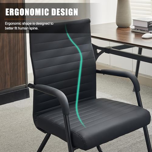 Okeysen Office Guest Chairs Set of 6, Modern Leather Reception Chairs with Mid Back & Sled Base, No-Wheel Desk Chairs for Waiting Room & Conference Room