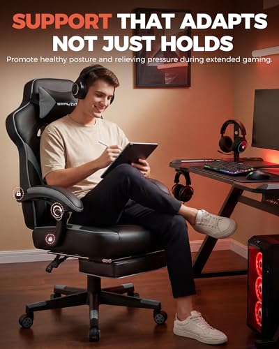 GTPLAYER Gaming Chair for Adults, Big and Tall 350LBS Heavy Duty Office Chair, Ergonomic High Back Lumbar Support and Recliner for Back Pain Relief, Sky Gray