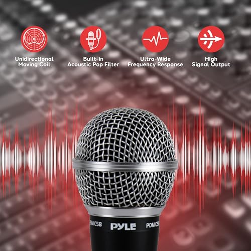 Pyle Microphone, Dynamic Cardioid, XLR Cable Included, Unidirectional, Rugged Construction, Built-in Pop Filter, Perfect for Stage & Studio, High Gain, Ultra-Wide Frequency Response, 15ft Cable