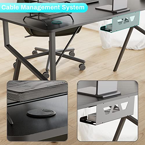 EUREKA ERGONOMIC Gaming Desk 55 inch, Professional Gaming Table Gamer Workstation with Cable Management Tray, Controller Stand, Cup Holder, Headphone Hook, Mouse Pad, Black