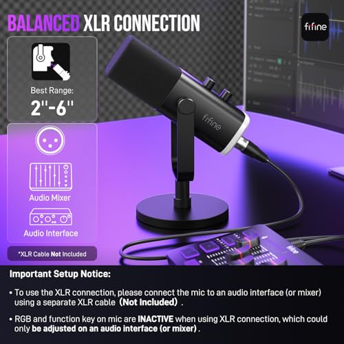 FIFINE USB/XLR Dynamic Microphone for Podcast Recording, PC Computer Gaming Streaming Mic with RGB Light, Mute Button, Headphones Jack, Desktop Stand, Vocal Mic for Singing YouTube-AmpliGame AM8