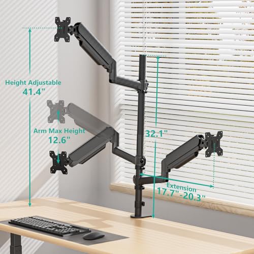 WALI Triple Monitor Mount for 13-34 inch Screens, Full Adjustable 3 Monitors Desk Mount with Clamp & Grommet Base, Triple Monitors Arm, up to 19.8lbs Each, VESA 75x75 100x100 mm (GSDM003XL), Black