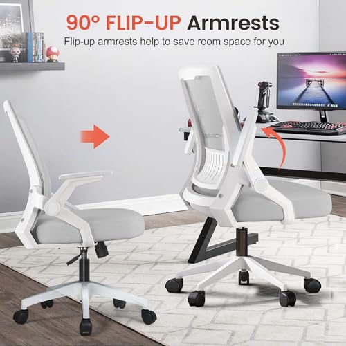 GTPLAYER Ergonomic Office Chair with Flip-up Armrests Executive Computer Chair for Home Office, Breathable Mesh & Comfy Lumbar Support, Moon Gray