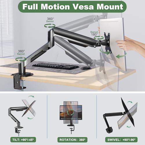UPGRAVITY Single Monitor Mount Arm for 17" to 32" Computer Screen, Mechanical Spring Adjustable Monitor Desk Mount Stand Holds up to 17.6 lbs, C-Clamp & Grommet Base, max. VESA 100x100mm