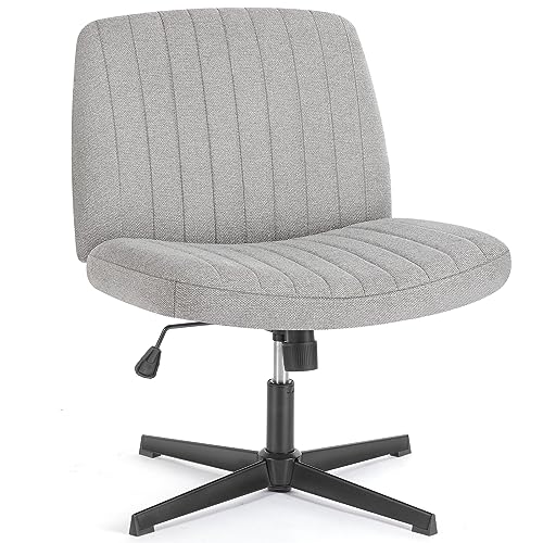 Sweetcrispy Criss Cross Chair Legged, Armless Office Swivel Desk Chairs No Wheels, Vanity Height Adjustable Wide Seat Comfy Cute Computer Task Seating for Home Bedroom, Grey