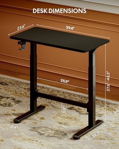 FLEXISPOT H7 Plus Gas Spring Adjustable Standing Desk, Mobile Rolling Sit-Stand Workstation with Wheel, Cordless Stand Up Desk for Small Room & Home Office 32" One-Piece Desktop Black,height 27.6"–45"