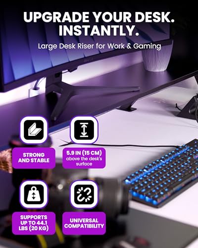 Arozzi Desk Riser Small – Monitor Stand for Dual Screens, Extra Desk Storage Shelf, Heavy-Duty Steel Frame, Workspace Organizer for Gaming & Office Setup - Black