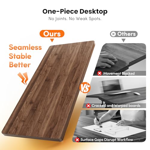 CubiCubi One-Piece Standing Desk, 48 x 24 Electric Height Adjustable Computer Desk, Sit Stand up Home Office Workstations with Whole-Piece Desktop, Black Walnut
