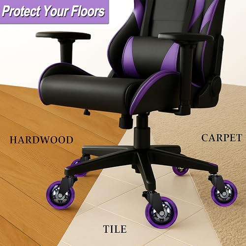 3” Office Chair Wheels Set of 5, 11x22mm Heavy Duty Chair Casters for Hardwood Floor, Smooth Rolling Rubber Caster Wheels Replacement Fits 98% Gaming Chair, Purple