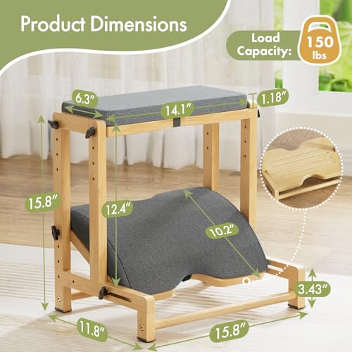 Atoping Double Step Foot Rest Under Desk, Adjustable Wooden Desk Foot Rest with 4 Heights, Ergonomic Foot Stool with Cushion for Office, Gaming & Study (Natural Color)