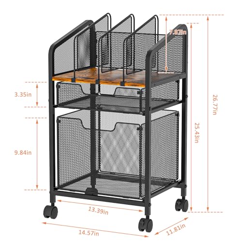 Tiaoheka Rolling File Cabinet with Adjustable Dividers, Mobile Filing Cabinet with 2 Storage Drawers on Lockable Wheels, Hanging File Organizer Beside Under Desk for Office, Home（Patent Pending）
