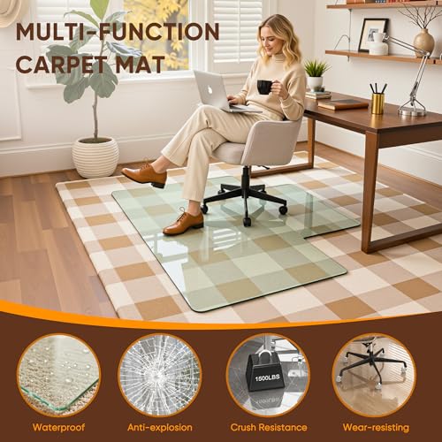 Antok Irregular Tempered Glass Chair Mat, 36"x48" Office Chair Mat for Carpet & Hardwood Floors, Heavy Duty 0.2" Desk Chair Mat for Smooth Rolling at Home or Office