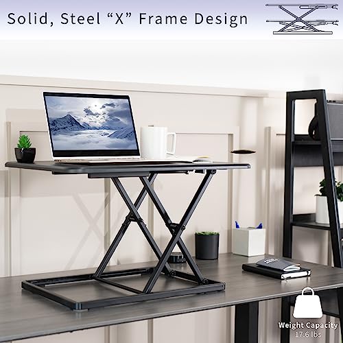 VIVO Ultra-Slim Single Top Height Adjustable Standing Desk Riser, Compact Sit Stand Desktop Converter for Monitor or Laptop, Black, DESK-V001J
