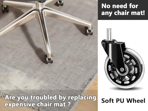 TESUMI Office Chair Wheels 3" Inch Roller Blade Rubber Chair Casters Replacement, Heavy Duty Quiet No Scratch Gaming Chair Wheel for Hardwood Floor Carpet, Set of 5, 11mm Universal Fit/Not for 1KEA