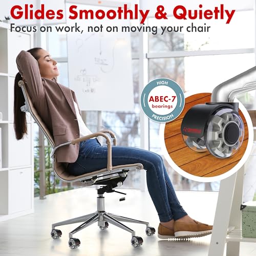 SEDDOX Office Chair Wheels Replacement Set of 5 - Dual 2 Inch Soft Chair Casters for Hardwood Vinyl Tile - Heavy Duty & Safe for All Floors - Universal Fit Most Computer Gaming & Desk Chairs - Grey