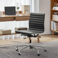 OTDMEL Armless Ribbed Office Desk Chair with Top Grain Leather, Mid Back Ergonomic Swivel Room Chair, Adjustable Height 5-Star Base, Black