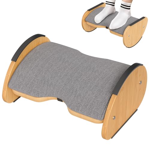 Amazer Bamboo Under Desk Footrest with Cushion 3-in-1, Reversible Ergonomic Wood Rocking Foot Rest for Under Desk at Work, Adjustable Foot Stools with Washable Cover, Desk Leg Rest for Home Office