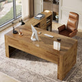 Tribesigns 63" Executive Desk with File Cabinet, L-Shaped Office Desk with Drawers and Storage Shelves, Business Combo Furniture, Computer Desk Set for Home Office, Brown