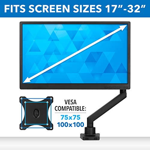 Mount-It! Single Monitor Arm Desk Mount for 24-32 Inch Computer Screens, Full Motion Aluminum Stand, VESA 75x75 100x100, Holds up to 17.6 lbs, Cable Management, C-Clamp and Grommet Base, Black