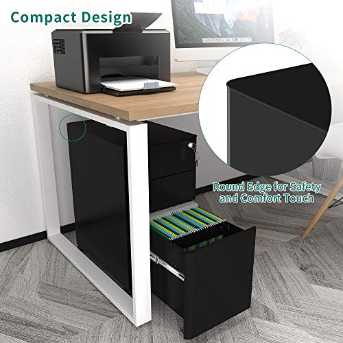 YITAHOME 3-Drawer Metal Filing Cabinet Office Drawers with Keys, Compact Slim Portable File Cabinet, Pre-Built Office Storage Solution for A4/Letter/Legal, Black