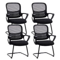 Sweetcrispy Reception Chair No Wheels, Stationary Non Rolling Mesh Mid Back Computer Guest Side with Lumbar Support for Waiting Area Reception Conference Room, Set of 4, Modern Black