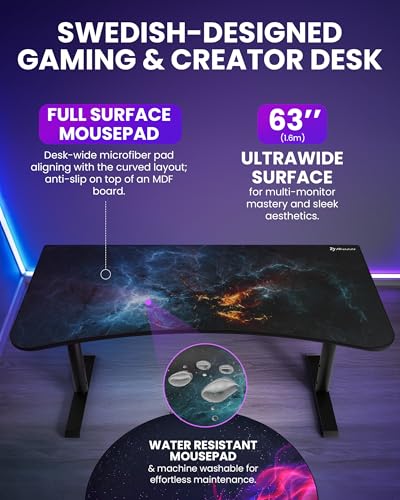 Arozzi Arena Special Edition Ultrawide Curved Gaming and Office Desk with Full Surface Water Resistant Desk Mat Custom Monitor Mount Cable Management Cut Outs - Omega