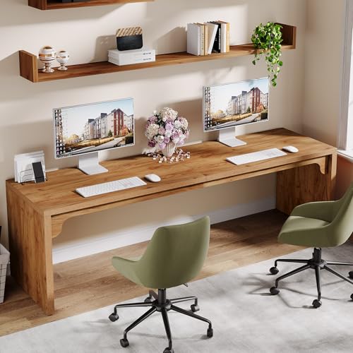 Tribesigns 78.7-Inch Extra Long Desk, Two Person Long Computer Desk, Double Writing Table for Home Office, Light Walnut Brown