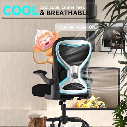 CASASIO Office Desk Chair with Ergonomic Lumbar Support, Extra-Thick Seat Cushion, Flip-up Arms, Breathable Mesh Back, Computer Task Chair for Home Office