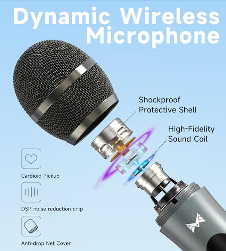 Wireless Microphones, Wireless Microphone with One-To-One Chip Connection, Volume Control, 200-Foot Receiving Distance, All-Metal Tube Microphone, Suitable for Video Recording, Family Gatherings