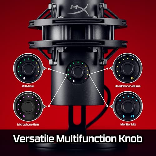 HyperX QuadCast 2 S – USB Microphone, with RGB Lighting, Streaming and Podcasting, with On-Board Controls, LED Lighting, Removable Shock Mount, PC, Mac, USB-C - Black