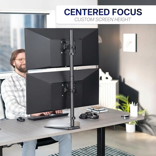 VIVO Dual Monitor Desk Stand Free-Standing LCD Mount, Holds in Stacked Vertical Position 2 Ultrawide Screens up to 34 inches, Black, STAND-V002L