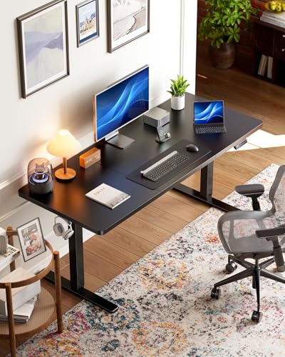 HUANUO Electric Standing Desk, 71 x 35 inch Large Height Adjustable Table, Powerful Brushless Motor, 4 Memory Preset, Sit Stand Up Desk, Home Office Computer Table with Thick T-Shaped Frame