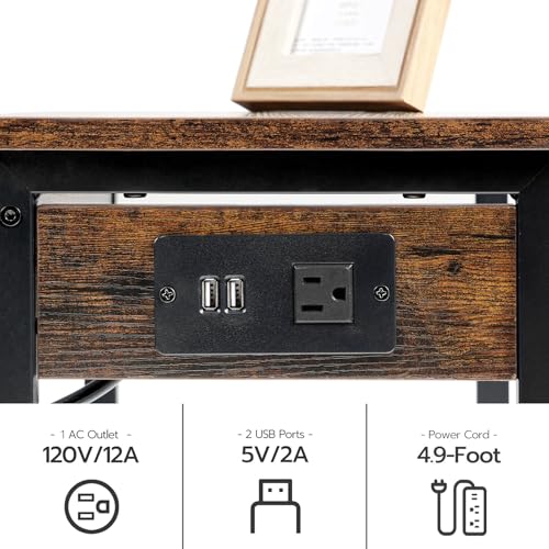HOOBRO Printer Stand for Desk, Desktop Printer Stand with Charging Station, Small Printer Table with Storage Hook, Under Desk Printer Cart, File Rack for Home Office BF01UPS01