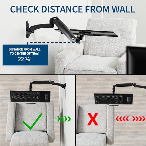 VIVO Sit-Stand 24 Inch Pneumatic Spring Keyboard and Mouse Tray Wall Mount, Counterbalance Height Adjustable Typing Platform, Ergonomic Tilt, Neutral Writing Position, Black, MOUNT-KB35A