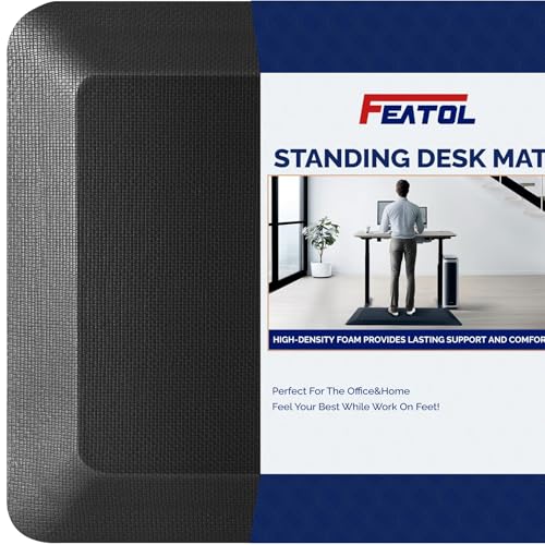 FEATOL Anti Fatigue Mat for Standing, 9/10 Extra Thick Ergonomic Standing Desk Mat, Comfort Memory Foam Standing Mat at Home,Office All Day (20" x 32", Black, 1PC)