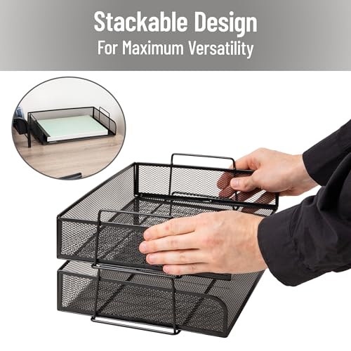 Mind Reader Stackable Paper Tray, Desktop Organizer, File Storage, Office, Metal Mesh, 2 Pcs., Black