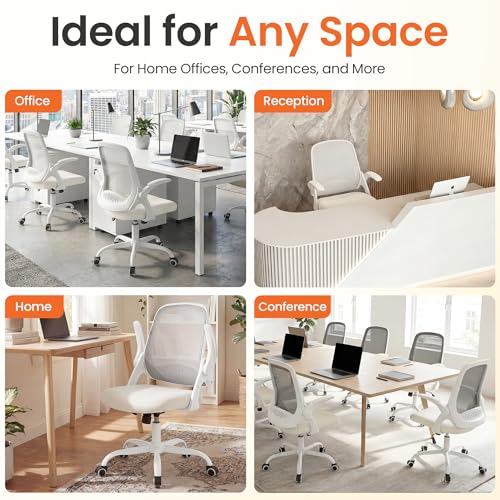 NEO CHAIR Office Chair Computer Desk Chair Ergonomic Gaming Comfy Mesh with Flip-up Arms Lumbar Support Adjustable Height Rolling Wheels for Home Office (Ivory)
