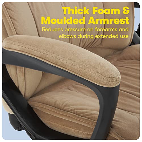 Serta® Hannah Executive Home Office Desk Chair, Ergonomic Mid-Back with Lumbar Support, Firm Seat Cushion, Layered Body Pillows, Padded Armrests, Swivel Base, Easy Assembly, Microfiber, Beige