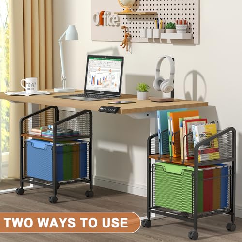 Tiaoheka Rolling File Cabinet with Adjustable Dividers, Vertical Filing Cabinet with Storage Drawer on Lockable Wheels, Hanging File Organizer Beside Under Desk for Office, Home（Patent Pending）