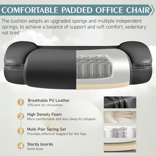 Leather Office Chair, PU Home Computer Desk Chairs with Ergonomic Back Support, 360°Swivel Free，Small Gmaing Chair with Wheels and Adjustable Armrests, for Short People Use, Black