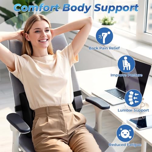 DailyCuddles Lumbar Support Pillow for Office Chair Back Support - Memory Foam Lumbar Pillow for Car or Gaming Chair, Ergonomic Back Cushion with Adjustable Strap for Long-Hour Sitting (Black)