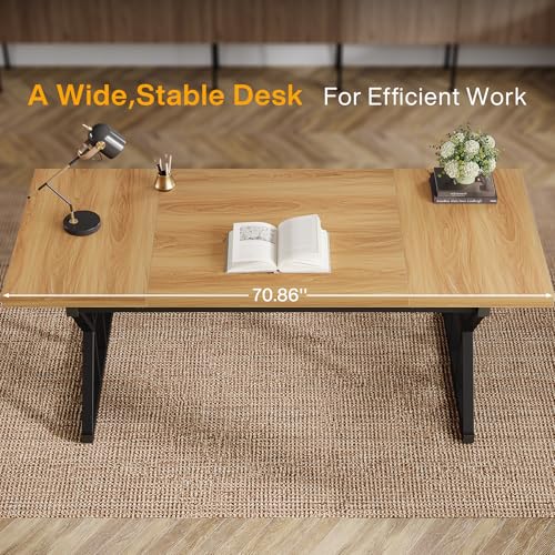 Tribesigns 70.86-Inch Large Executive Desk, Industrial Home Office Computer Desk, Simple Long Writing Study Table Business Furniture (Light Walnut/Black)