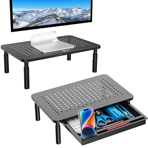 WALI Bundles-Monitor Stand Riser Height Adjustable and Computer Monitor Stand with Drawer