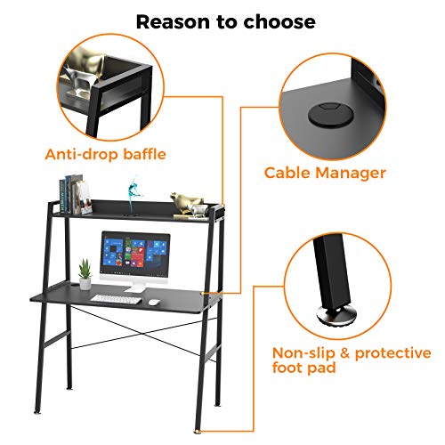 EUREKA ERGONOMIC 43 Inch Ladder Bookcase with Desk Industrial Ladder Desk, Ladder Desk with Shelves,2-Tier Home Office PC Ladder Table with Bookshelf Modern Workstation, Metal Frame